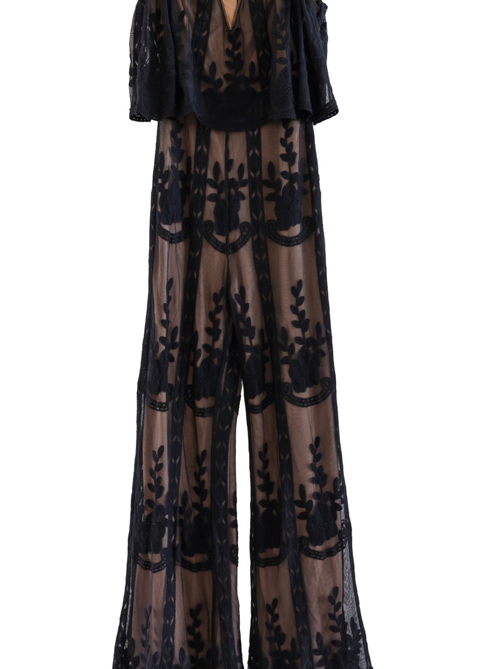 Aakaa Navy Sheer Embroidered Wide-Leg Jumpsuit - Picture 3 of 4